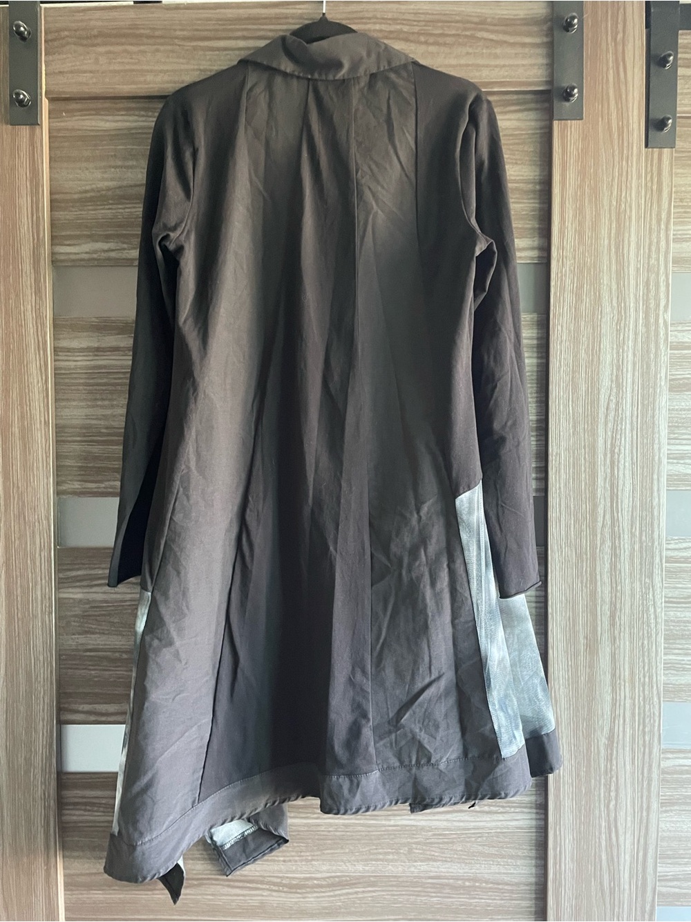 LUUKAA Black Mixed Media Boho Asymmetrical Button Front Tunic Jacket Dress - Picture 7 of 9
